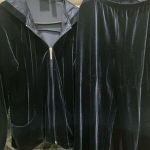 Chico's Navy Blue Velour Women's Jacket (hoodie)with Pants size 2